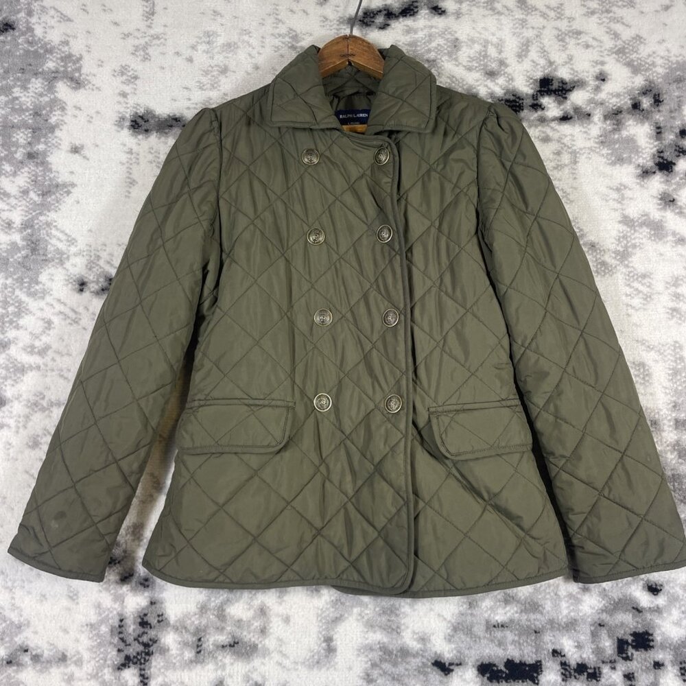 Ralph Lauren Jacket Boys Size Large (12/14) Green Double Breasted Puffer Pockets